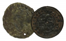 British Tokens - Lion and Another Jetons [2]
13th century AD. Group comprising: lion/cross moline type, with another uncertain issue. 5.27 grams tota...