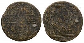World Tokens - Nuremburg - Rechen Meister Jeton
16th century AD. Obv: rechen meister seated at counting table. Rev: alphabet in Roman capitals. Cf. M...