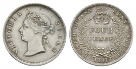 World Coins - British Guiana and West Indies - Victoria - 1891 - Groat
Dated 1891 AD. Obv: profile bust with VICTORIA QUEEN legend. Rev: crown over F...