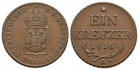 World Coins - Austria - 1816 A - 1 Kreuzer
Dated 1816 AD. Struck until 1852. Obv: crowned arms with K K OSTERREICHISCHE SCHEIDEMUNZE legend. Rev: EIN...