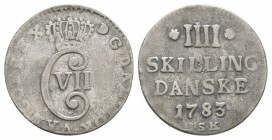 World Coins - Denmark - Christian VII - 1783 - 4 Skilling
Dated 1783 AD. Obv: crown over monogram with D G DAN NOR VAN GOT REX legend. Rev: IIII / SK...