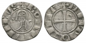 World Coins - Crusader Issues - Antioch - Bohemond III - Denier
1163-1201 AD. Obv: profile bust left with crescent left and star right with +BOAHVNDV...