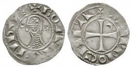 World Coins - Crusader Issues - Antioch - Bohemund III - Denier
1163-1201 AD. Class C. Obv: profile bust with crescent left and star right and +BOAMV...