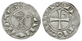 World Coins - Crusader Issues - Antioch - Bohemund II - Denier
1163-1201 AD. Class C. Obv: profile bust with crescent left and star right and +BOAMVN...
