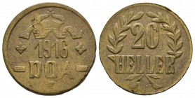 World Coins - German East Africa - 1916 T - Tabora 20 Heller
Dated 1916 AD. Tabora emergency coinage, obverse B/reverse B. Obv: crown over date / DOA...