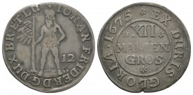 World Coins - German States - Brunswick-Luneburg-Calenburg - 1675 - 12 Mariengroschen (1/3 Thaler)
Dated 1675 AD. Johann Friedrich. Obv: standing fig...