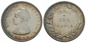 World Coins - India - Portuguese - 1912/11 - 1 Rupia
Dated 1912 AD. Obv: profile bust with date below with 2 punched over 1 and REPUBLICA PORTUGUESA ...