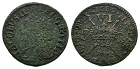 World Coins - Ireland - James II - January 1689 - Gunmoney Sixpence
Dated January 1689 AD. Obv: profile bust with IACOBVS II DEI GRATIA legend. Rev: ...