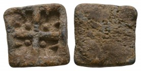 Coin Weights - Medieval - Cross-and-Pellets Square Weight
Circa 14th century AD. Obv: cross with pellet in angles. Rev: plain. 2.05 grams. [No Reserv...