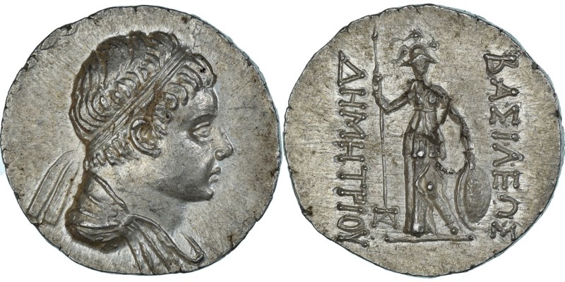 Baktrian Kingdom, Demetrios II, Tetradrachm, ca. 150-145 BC, Silver, NGC, Ch AU...