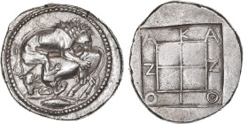 Macedonia, Tetradrachm, ca. 470-430 BC, Akanthos, Silver, NGC, Ch AU 4/5 4/5
