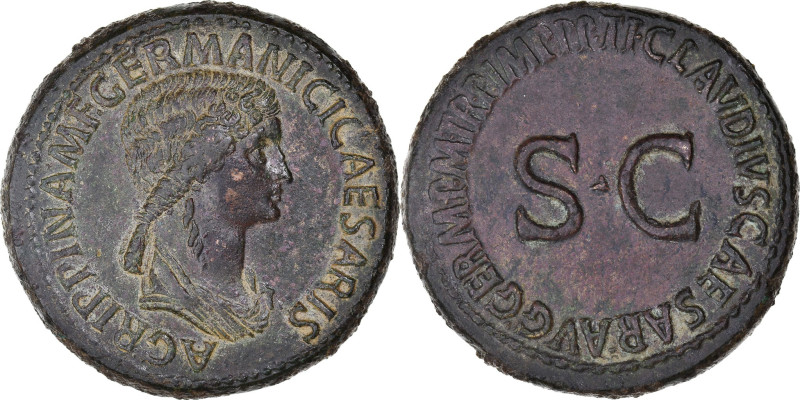 Agrippina I Senior, Sestertius, 50-54, Rome, Bronze, AU(50-53), RIC:102
Bust of...