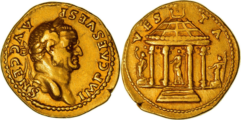 Coin, Vespasian, Aureus, 73 AD, Rome, AU(50-53), Gold, RIC:549
Laureate head ri...