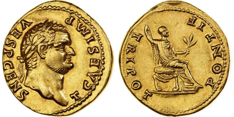 Titus, Aureus, 73, Rome, Gold, MS(60-62), RIC:555
Head of Titus, laureate, righ...