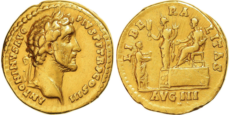 Antoninus Pius, Aureus, 140-143, Rome, Gold, EF(40-45), RIC:75c
Head of Antonin...