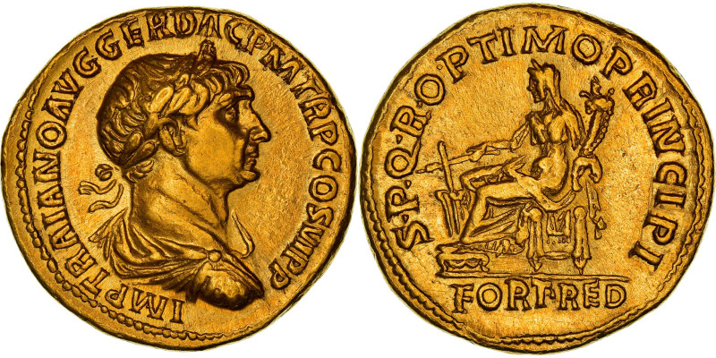 Coin, Trajan, Aureus, 113-114, Rome, Rare, AU(55-58), Gold, RIC:253
Coin, Traja...