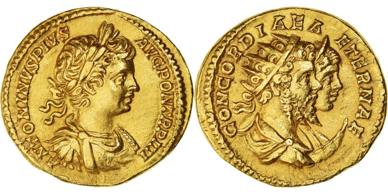 Caracalla, Aureus, 201, Rome, Gold, AU(55-58), RIC:52
Bust of Caracalla, laurea...