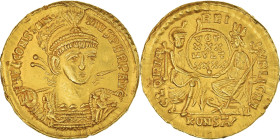 Coin, Constantius II, Solidus, 355-360, Arles, Very rare, MS(60-62), Gold