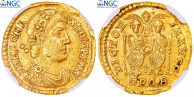 Magnus Maximus, Solidus, 383-388, Trier, Gold, NGC, AU 5/5 2/5, RIC:IX-77b