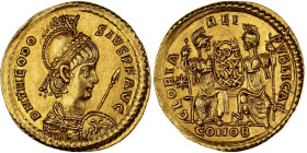 Theodosius II, Solidus, 415, Constantinople, Gold, AU(55-58), RIC:207