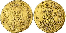 Michael II, with Theophilus, Solidus, 821-829, Constantinople, Gold, VF(30-35)