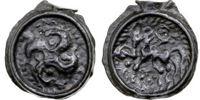 Suessiones, Potin au swastika, 1st century BC, Potin, AU(50-53), Delestrée:214