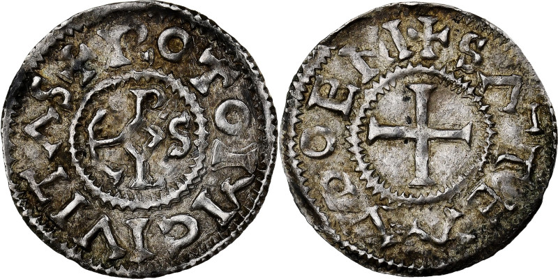 Abbey of Saint-Ouen in Rouen, Denarius, mid-late 10th Century, Silver, AU(50-53)...