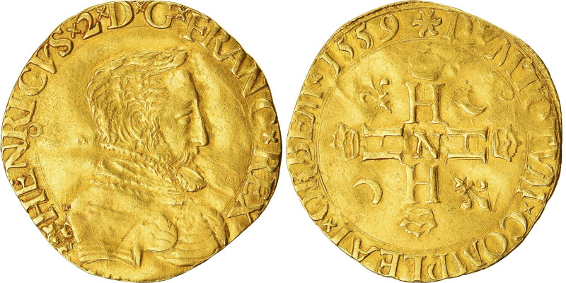 France, Henri II, Henri d'or, 1559, Montpellier, "Collection Docteur F.", Gold
...