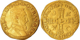 France, Henri II, Henri d'or, 1554/3/0, Bayonne, Gold, AU(50-53), Gadoury:389C