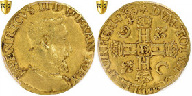 France, Henri II, Henri d'or, 1550, Lyon, Gold, PCGS, AU53, Gadoury:389C