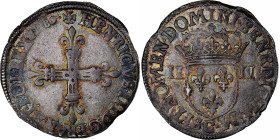 France, Henri III, 1/4 Ecu, 1589, Saint-Lô, Silver, EF(40-45), Gadoury:494