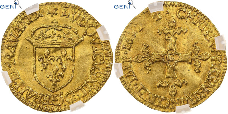 France, Louis XIII, Écu d'or à la croix bâtonnée, 1632, Saint-Lô, Gold
Crowned ...