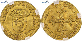 France, Louis XIII, Écu d'or à la croix bâtonnée, 1632, Saint-Lô, Gold