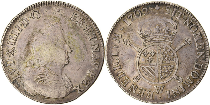 France, Louis XIV, Écu de Flandre aux insignes, 1702, Lille, Reformed, Pedigree...