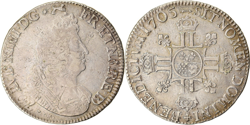 France, Louis XIV, Écu de Béarn aux 8 L, 1705, Pau, Reformed, Pedigree
Cuirasse...