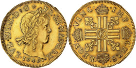 France, Louis XIV, Double louis d'or à la mèche longue, 1649, Bordeaux, Gold