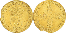 France, Louis XIV, 1/2 Écu d'or au soleil, 1644, Amiens, Gold, AU(55-58)