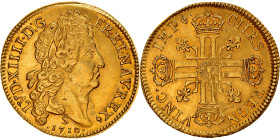 France, Double louis d'or au soleil, 1710, Reims, Very rare, Gold, AU(50-53)