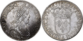 France, Louis XIV, Écu à la mèche longue, 1653, Paris, Silver, EF(40-45)