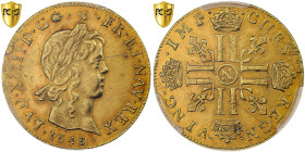 France, Louis XIV, Double louis d'or à la mèche longue, 1648, Montpellier