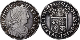 France, Louis XIV, 1/12 d'écu à la mèche longue de Béarn, 1679, Pau, Rare