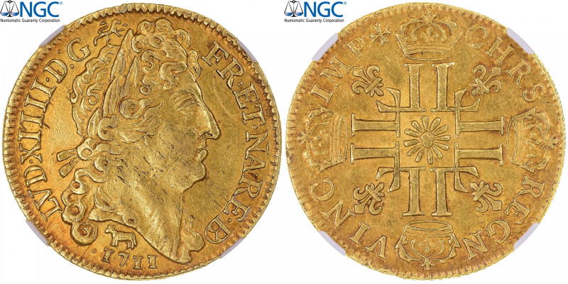 France, Louis XIV, Louis d'or de Béarn au soleil, 1711, Pau, TOP POP, Gold
Head...