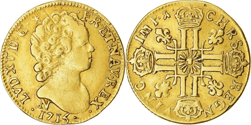 France, Louis XV, louis d'or au soleil, 1715, Montpellier, Gold, VF(30-35)
Chil...