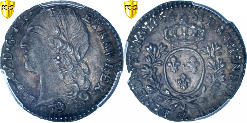 France, Louis XV, 1/10 Écu au bandeau, 1754, Grenoble, Silver, PCGS, MS63+
Head...