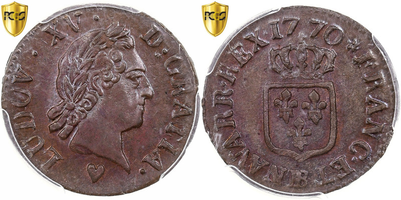 France, Louis XV, Liard à la Vieille Tête, 1770, Strasbourg, Copper, PCGS
Laure...