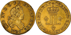 France, Louis XV, Louis d'or aux 2 L, 1720, Lyon, Gold, EF(40-45), Gadoury:337