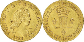 France, Louis XV, 1/2 Louis d'or aux 2 L, 1721, Lyon, Pedigree, Gold, AU(55-58)