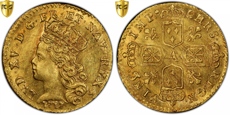 France, Louis XV, 1/4 louis d'or de Noailles, 1717, Paris, Pedigree, Gold, PCGS...