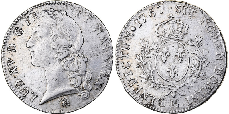 France, Louis XV, Écu au bandeau, 1767, Toulouse, Silver, VF(30-35)
Head on the...