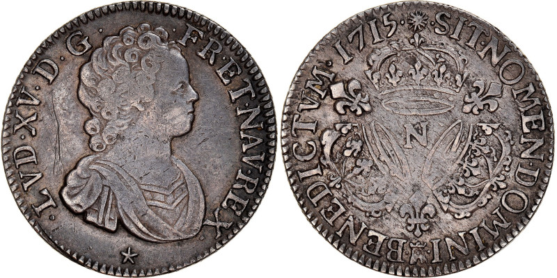 France, Louis XV, 1/4 Ecu aux 3 couronnes, 1715, Montpellier, Unique, Silver
Bu...